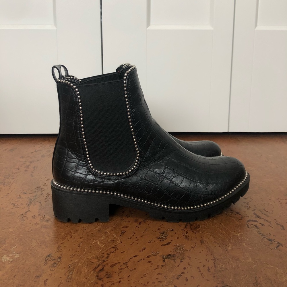 Studded black croc chelsea boots